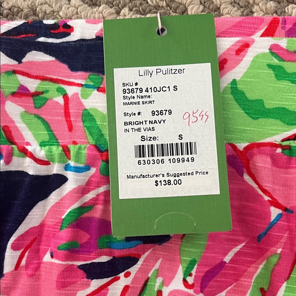 Lilly Pulitzer Navy Maxi Skirt with Pink and Green Leaf Print - Picture 2 of 2